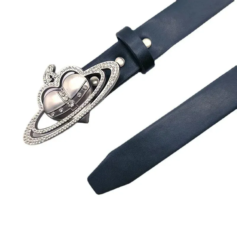 ✨ Kawaii Saturn Crown Buckle Belt 💖 Spicy Style for Fashionistas 🌈