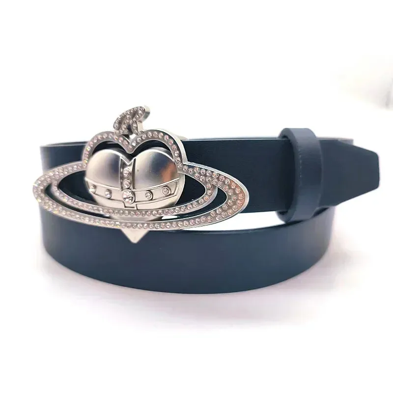 ✨ Kawaii Saturn Crown Buckle Belt 💖 Spicy Style for Fashionistas 🌈