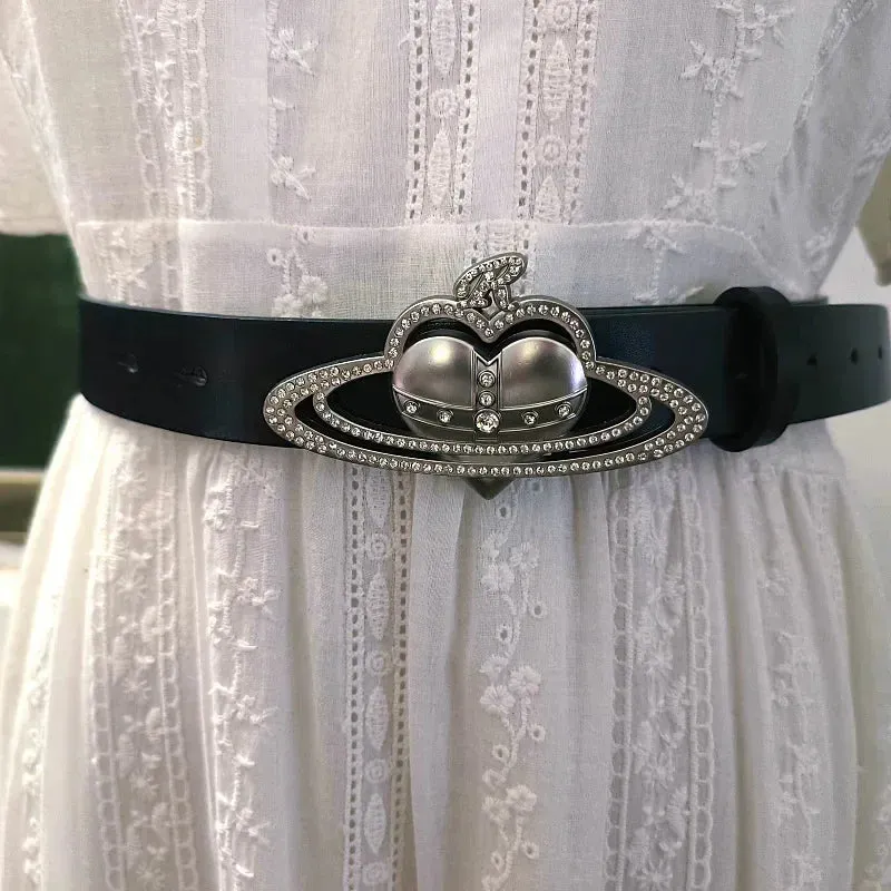 ✨ Kawaii Saturn Crown Buckle Belt 💖 Spicy Style for Fashionistas 🌈