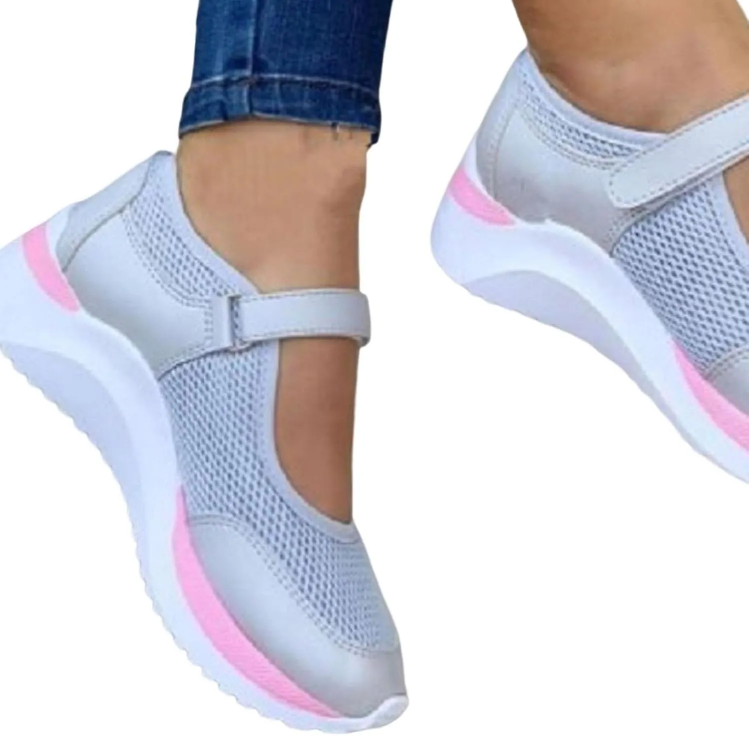 1 Pair Casual Shoes Flat-Bottom Non Slip Fastener Tape Thick Platform Plus Size Walking Breathable Mesh Wedge Sports Shoes Women Accessory Valentine's Day/Christmas/Birthday Gifts (White, 37 EU)