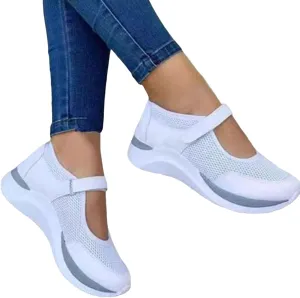 1 Pair Casual Shoes Flat-Bottom Non Slip Fastener Tape Thick Platform Plus Size Walking Breathable Mesh Wedge Sports Shoes Women Accessory Valentine's Day/Christmas/Birthday Gifts (White, 37 EU)