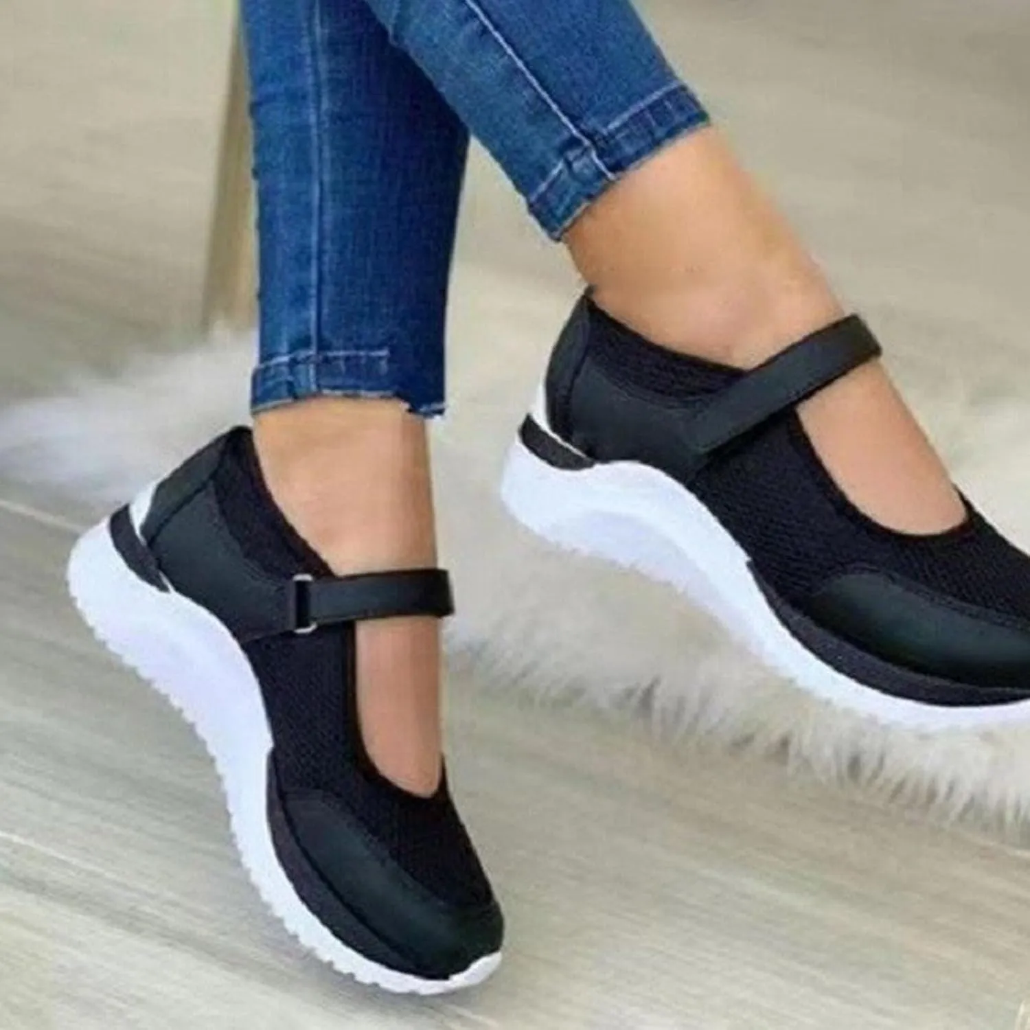 1 Pair Casual Shoes Flat-Bottom Non Slip Fastener Tape Thick Platform Plus Size Walking Breathable Mesh Wedge Sports Shoes Women Accessory Valentine's Day/Christmas/Birthday Gifts (White, 37 EU)