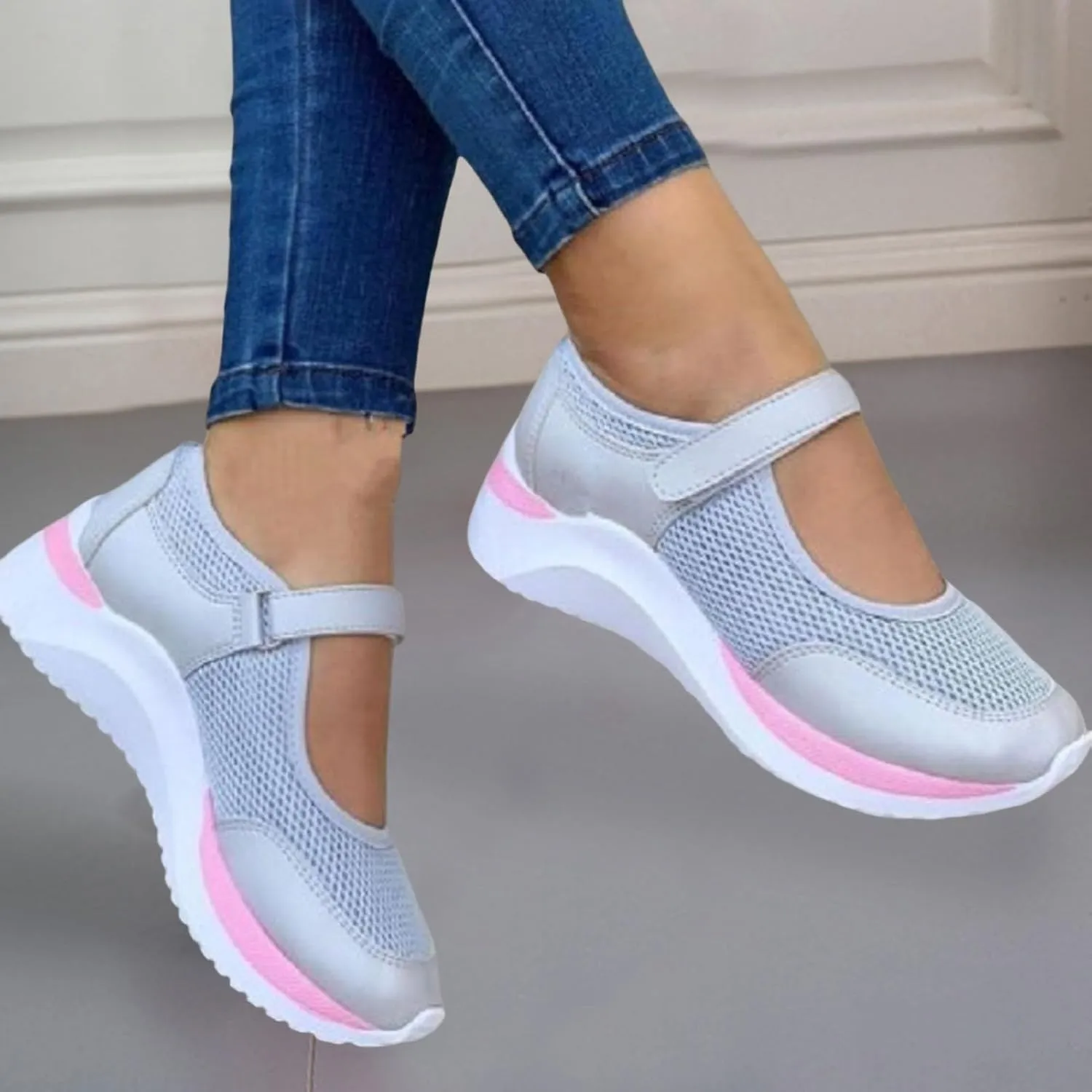 1 Pair Casual Shoes Flat-Bottom Non Slip Fastener Tape Thick Platform Plus Size Walking Breathable Mesh Wedge Sports Shoes Women Accessory Valentine's Day/Christmas/Birthday Gifts (White, 37 EU)