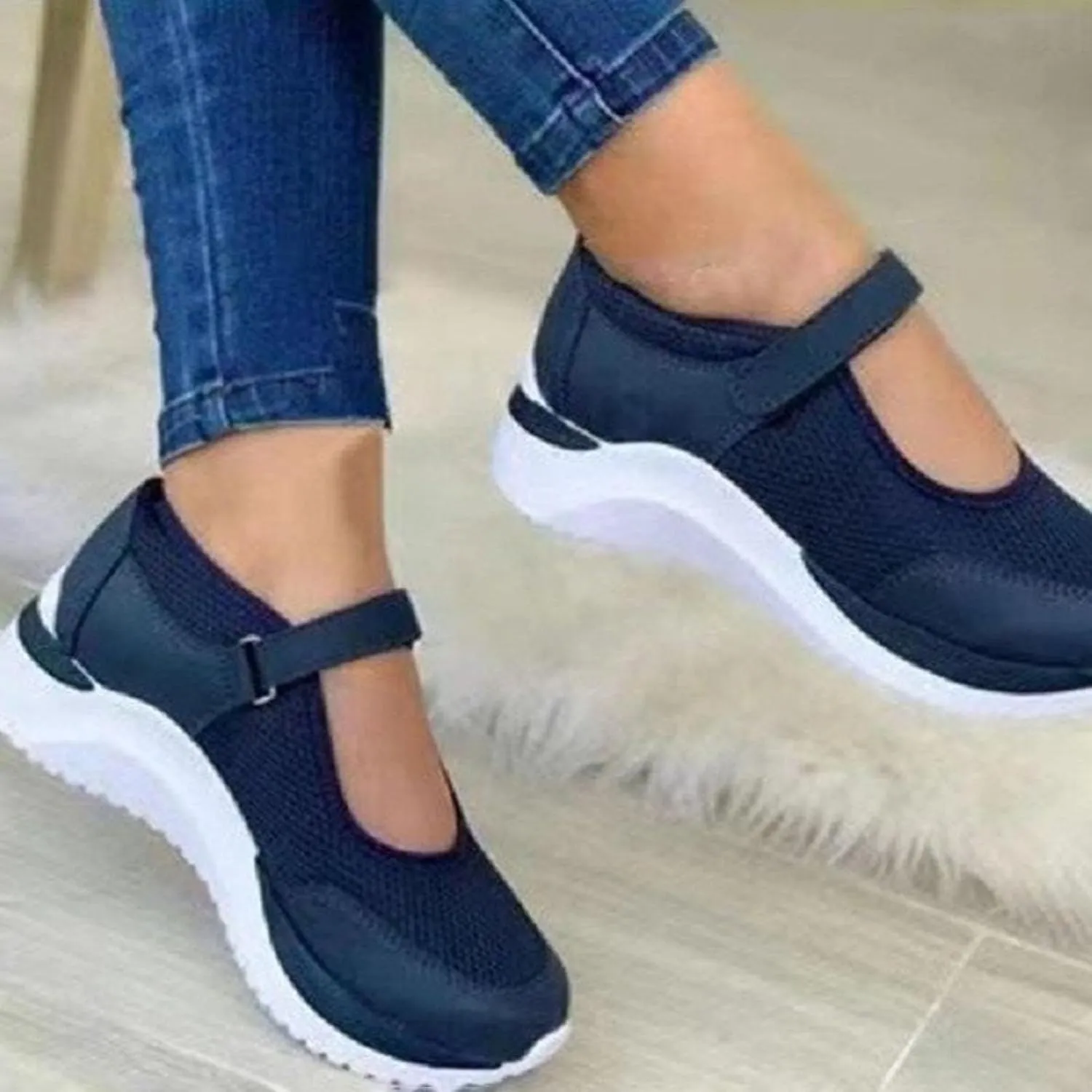 1 Pair Casual Shoes Flat-Bottom Non Slip Fastener Tape Thick Platform Plus Size Walking Breathable Mesh Wedge Sports Shoes Women Accessory Valentine's Day/Christmas/Birthday Gifts (White, 37 EU)