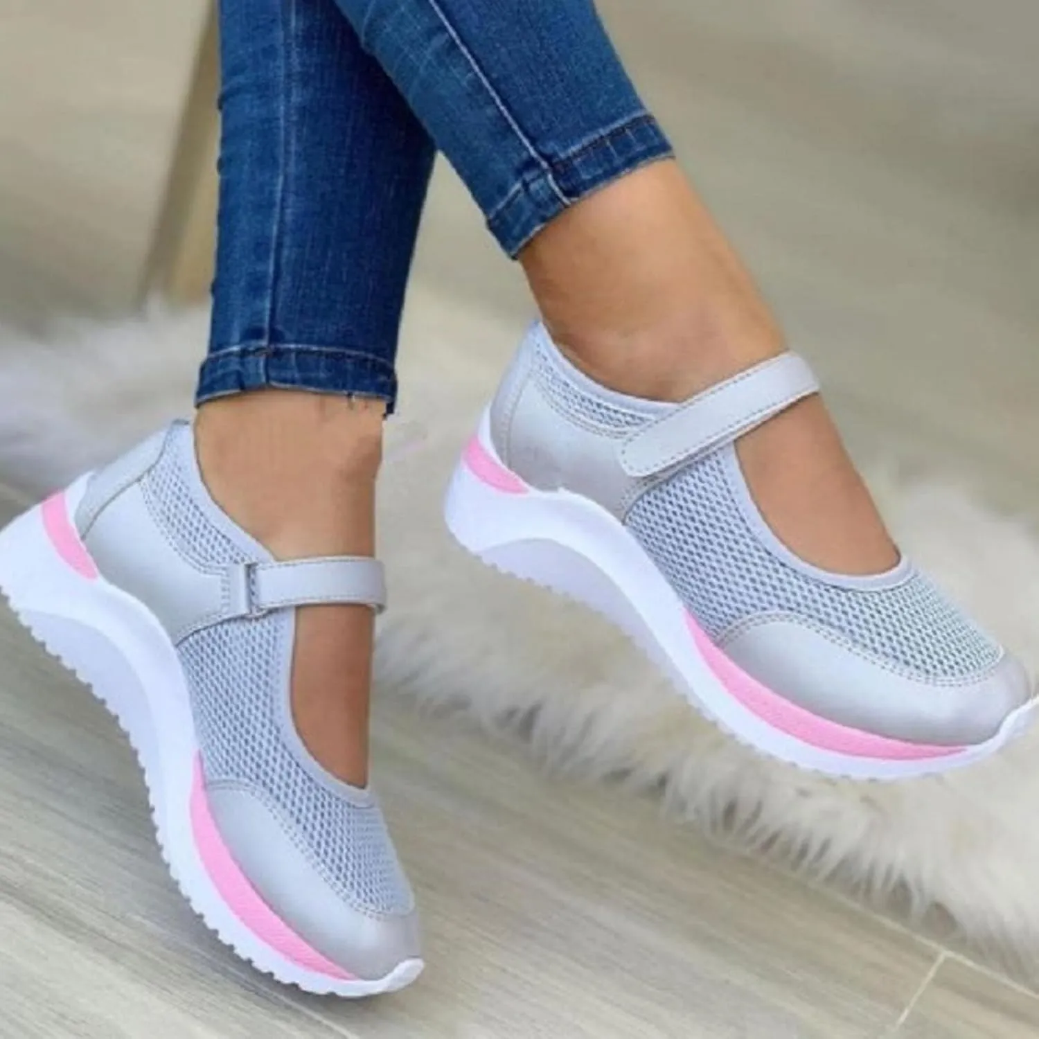 1 Pair Casual Shoes Flat-Bottom Non Slip Fastener Tape Thick Platform Plus Size Walking Breathable Mesh Wedge Sports Shoes Women Accessory Valentine's Day/Christmas/Birthday Gifts (White, 37 EU)