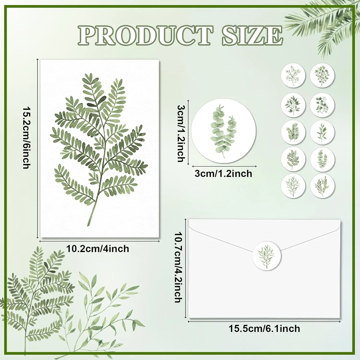 100PCS Greenery Blank Cards and Envelopes Bulk 4x6 Inch Watercolor Botanical Greeting Cards With Envelopes Stickers Green Leaves Plants Thank You Note Card For Birthday Baby Bridal Shower Wedding