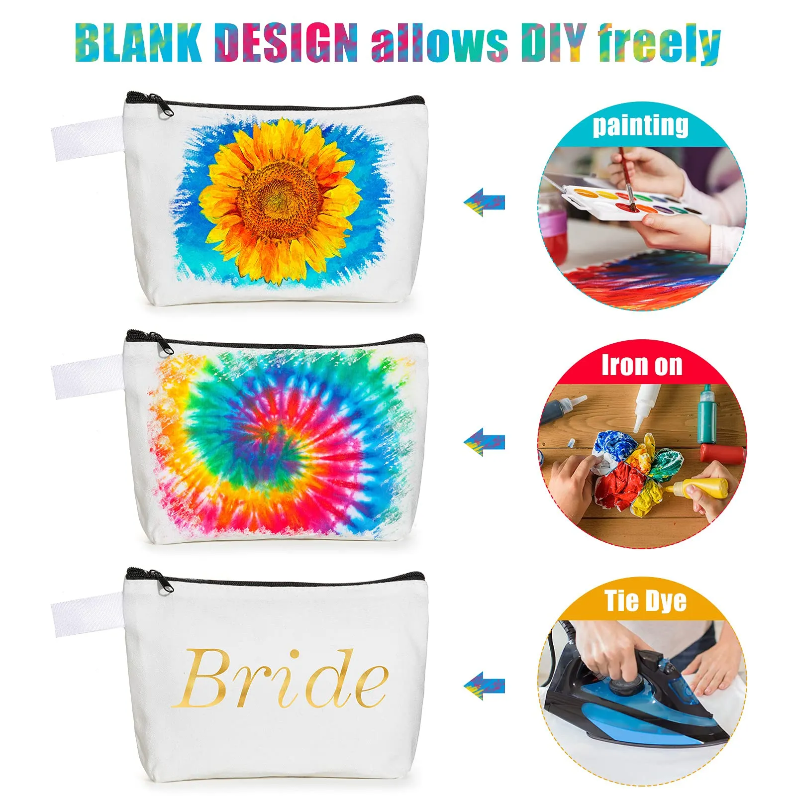 12 Pack Blank Canvas Makeup Bags Bulk DIY Craft Zipper Pencil Pouch Bag Multipurpose Cosmetic Toiletry Pouch Organizer Case for Travel Storage Sublimation, 7.5 x 5.1 x 1.8 Inch