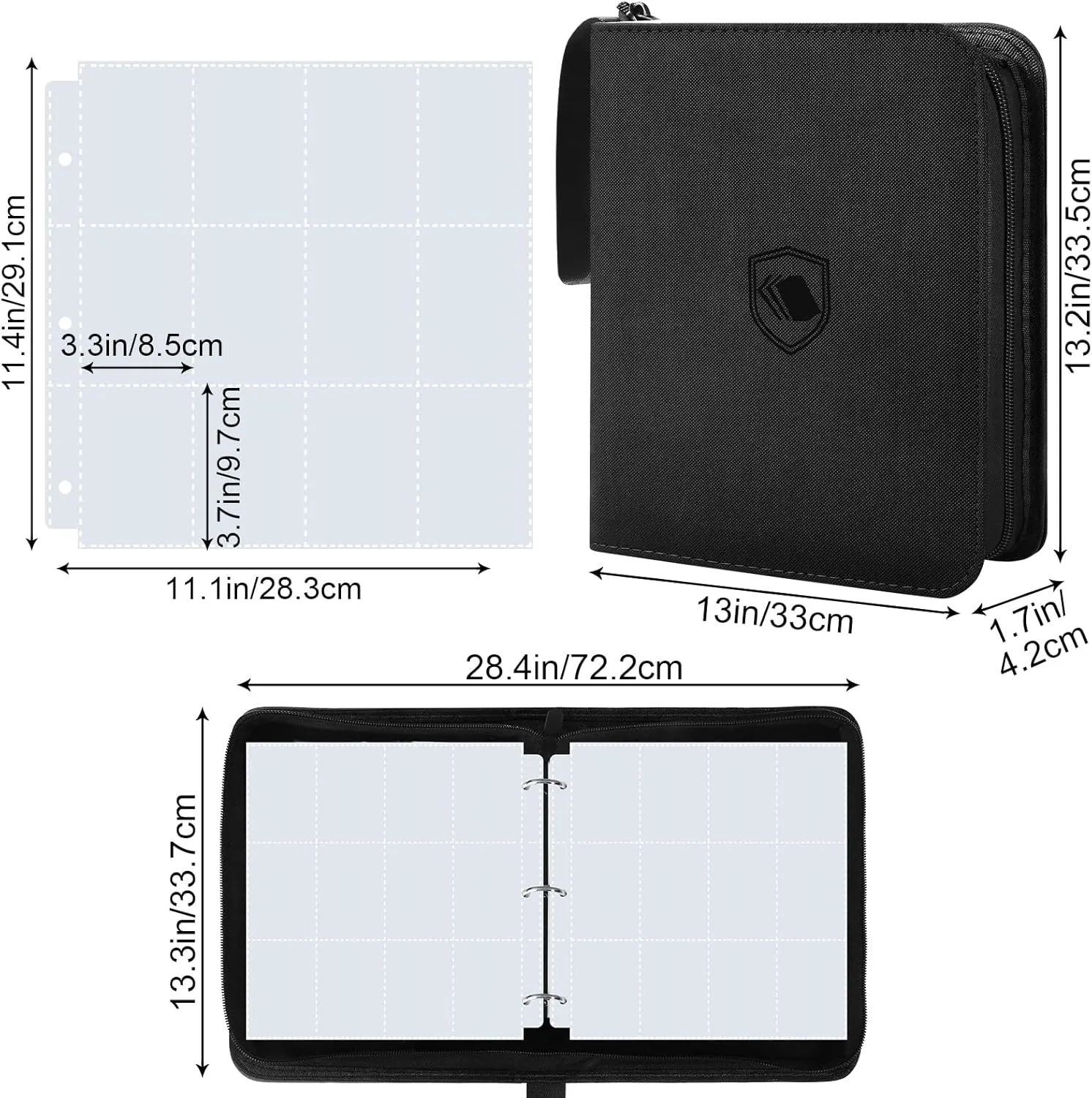 1200 Pockets Trading Card Binder, PU Cover Zipper Card Collection Album, Sturdy Card Folder Holder for MTG, TCG, Game Cards, Sports Cards