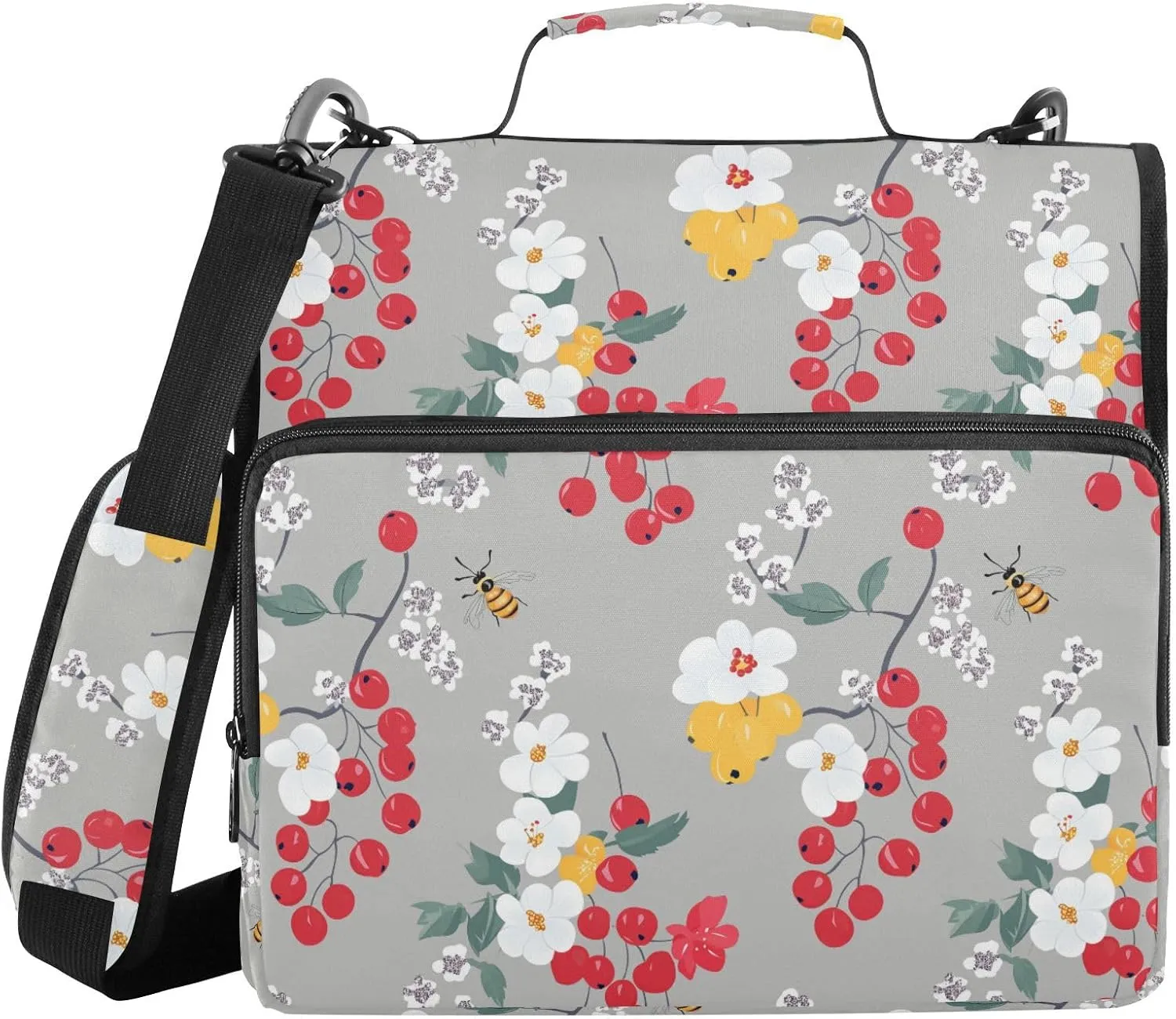 1.5 Inch 3 Rings Office Binder Organizer with Shoulder Strap Laege Capacity Portable Home Travel Safe Storage Bag for School Beauty Juneberry Fruit