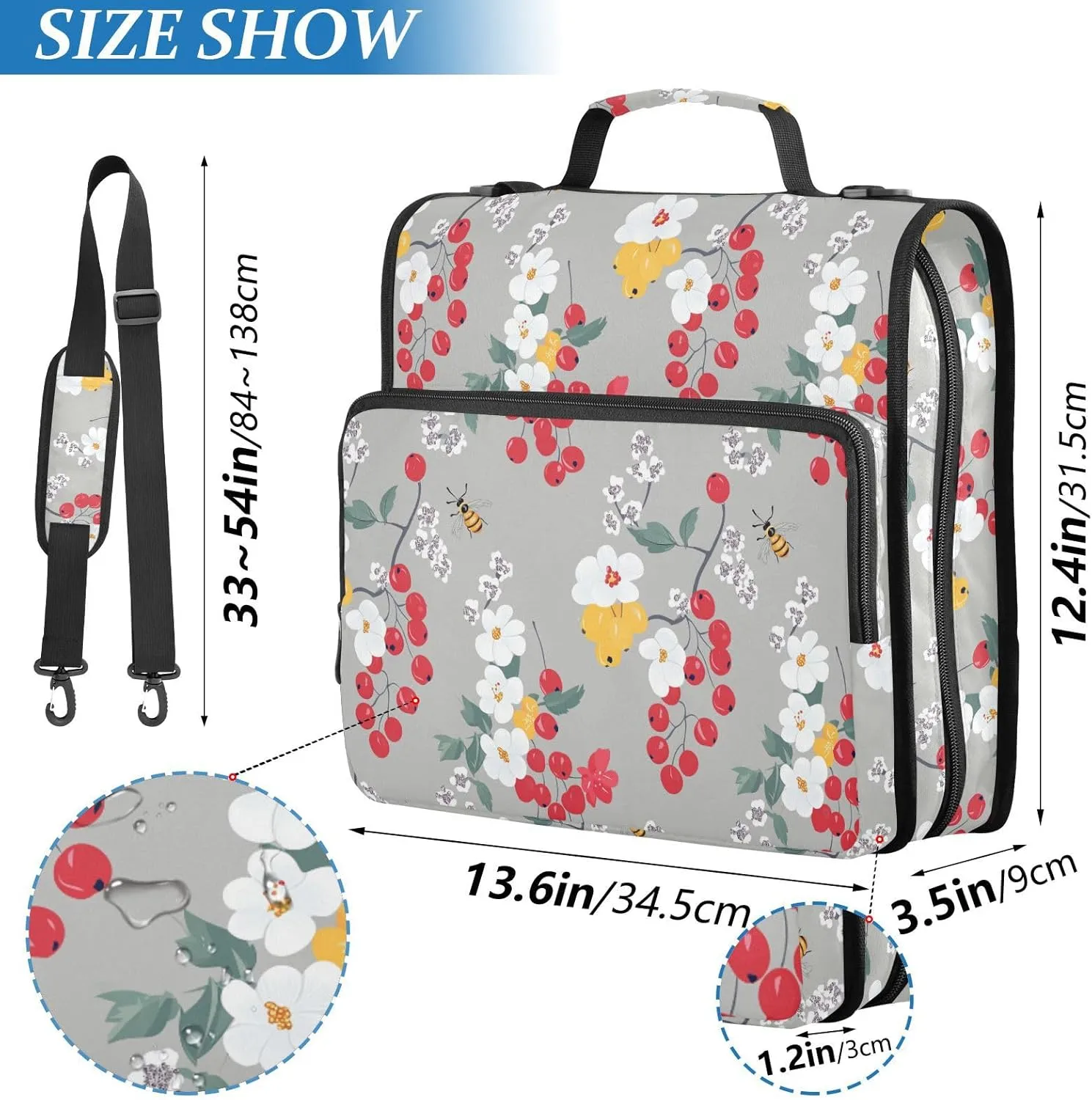 1.5 Inch 3 Rings Office Binder Organizer with Shoulder Strap Laege Capacity Portable Home Travel Safe Storage Bag for School Beauty Juneberry Fruit