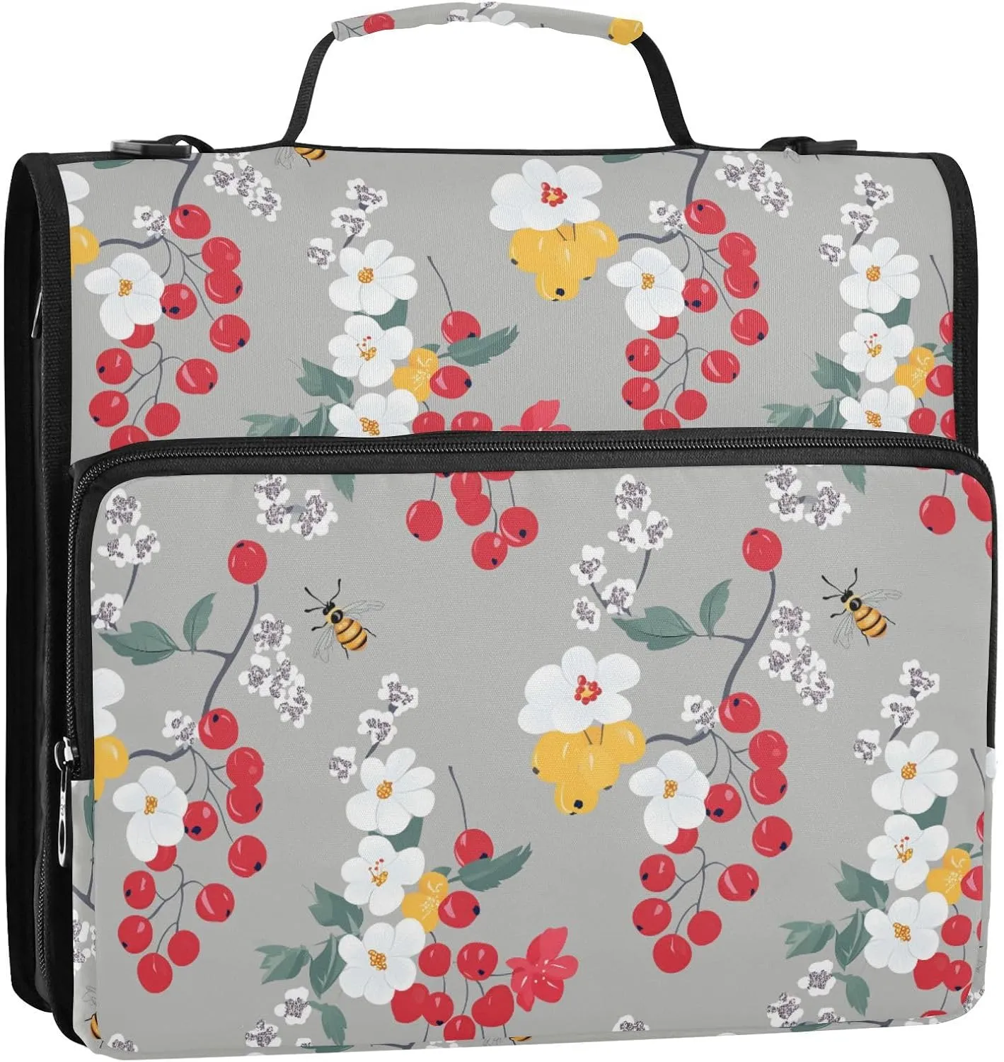 1.5 Inch 3 Rings Office Binder Organizer with Shoulder Strap Laege Capacity Portable Home Travel Safe Storage Bag for School Beauty Juneberry Fruit