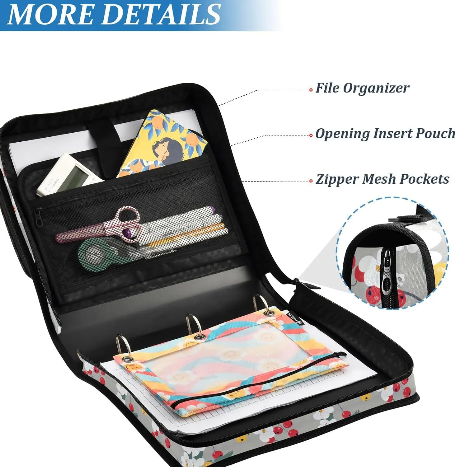 1.5 Inch 3 Rings Office Binder Organizer with Shoulder Strap Laege Capacity Portable Home Travel Safe Storage Bag for School Beauty Juneberry Fruit