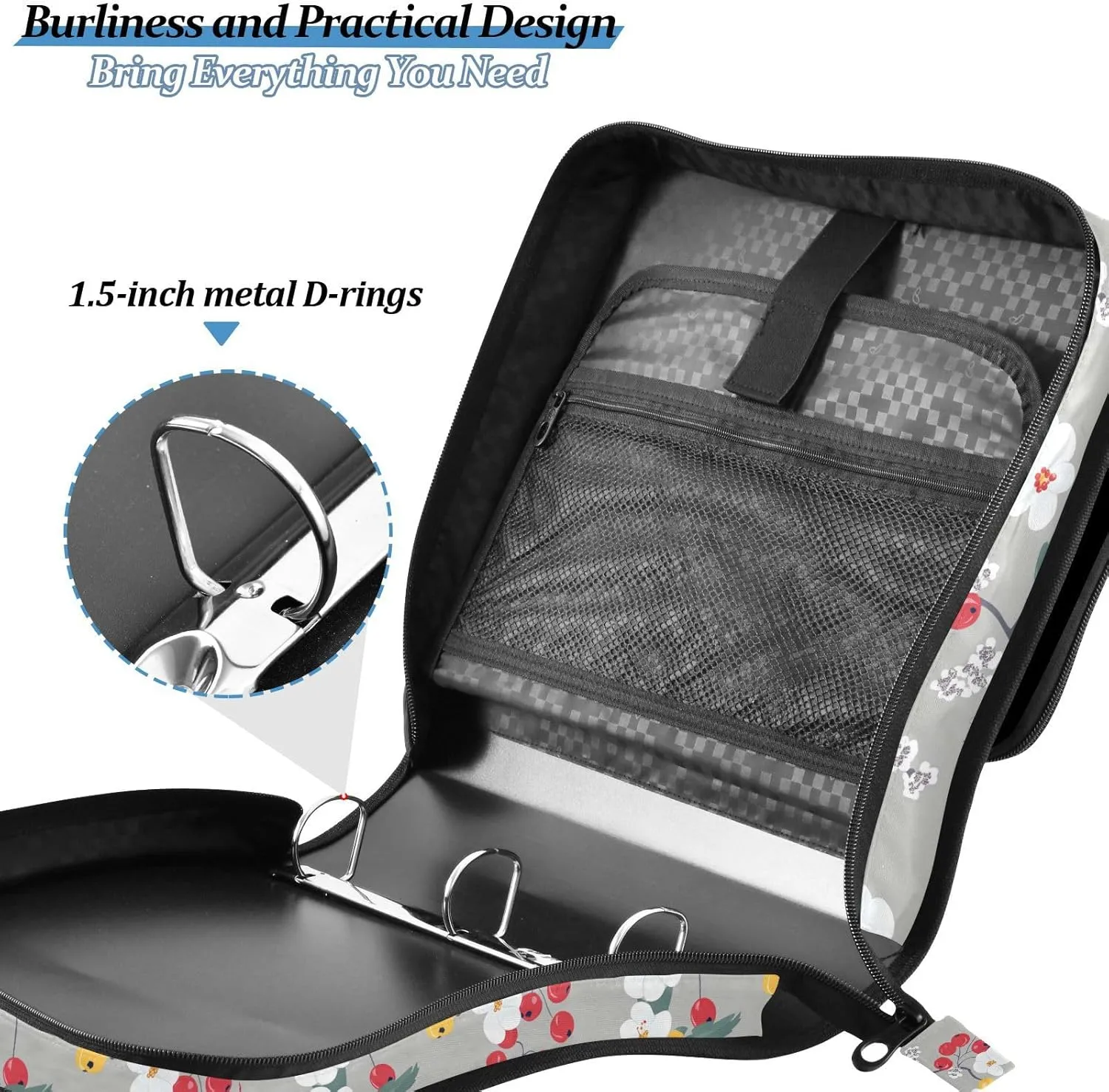 1.5 Inch 3 Rings Office Binder Organizer with Shoulder Strap Laege Capacity Portable Home Travel Safe Storage Bag for School Beauty Juneberry Fruit