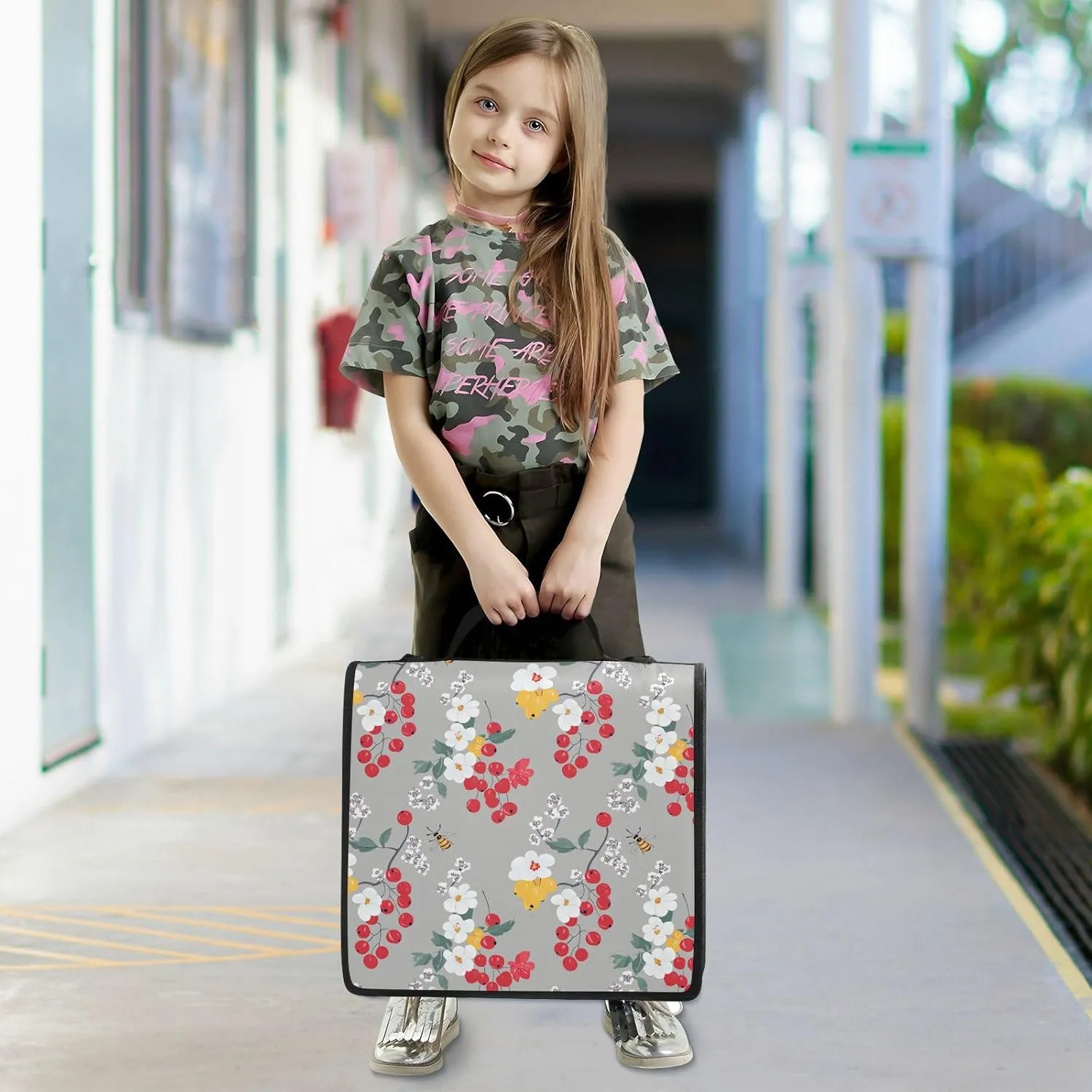 1.5 Inch 3 Rings Office Binder Organizer with Shoulder Strap Laege Capacity Portable Home Travel Safe Storage Bag for School Beauty Juneberry Fruit