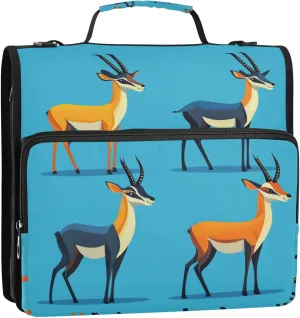 1.5-Inch 3-Rings Zipper Binder Organizer with Handle and Removable Shoulder Strap Multi-Pocket School Supplies Organizer for Office School Cartoon Antelope Blue
