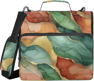 1.5-Inch 3-Rings Zipper Binder with Strap Easy to Carry School Binders Organizer for School Marble Terracotta Green