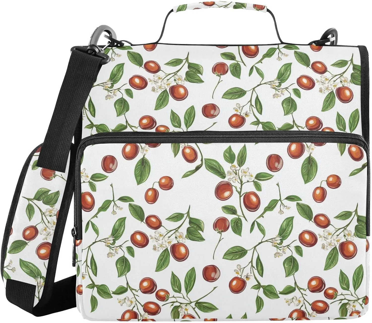 1.5 Inch 3 Rings Zippered Binder Bag with Shoulder Strap & Handle Waterproof School Supplies Organizer for School/Office Beauty Jujube Fruit