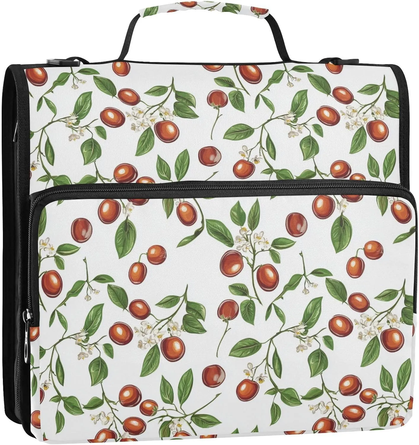 1.5 Inch 3 Rings Zippered Binder Bag with Shoulder Strap & Handle Waterproof School Supplies Organizer for School/Office Beauty Jujube Fruit
