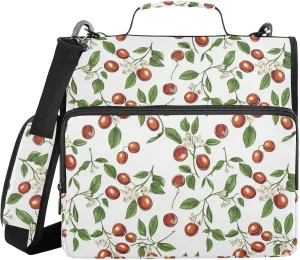 1.5 Inch 3 Rings Zippered Binder Bag with Shoulder Strap & Handle Waterproof School Supplies Organizer for School/Office Beauty Jujube Fruit
