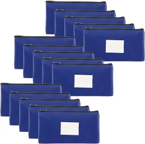 15 Pack Bank Bags with Zipper, Bank Deposit Money Bags with Zipper, Blue Leather Bags Wallet Pouches with Label, Makeup Bags, for Cash, Coins, Cosmetics, Invoice, Bills, Tools, 11 x 6 Inch