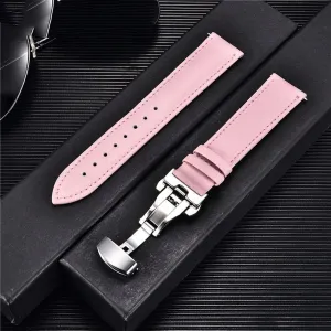 18mm 20mm 22mm 24mm Watch Band Genuine Cow Leather Watch Strap with Butterfly Buckle Bracelet Green Red Blue White Watchband (Color : Red Size : 24mm) (18mm)