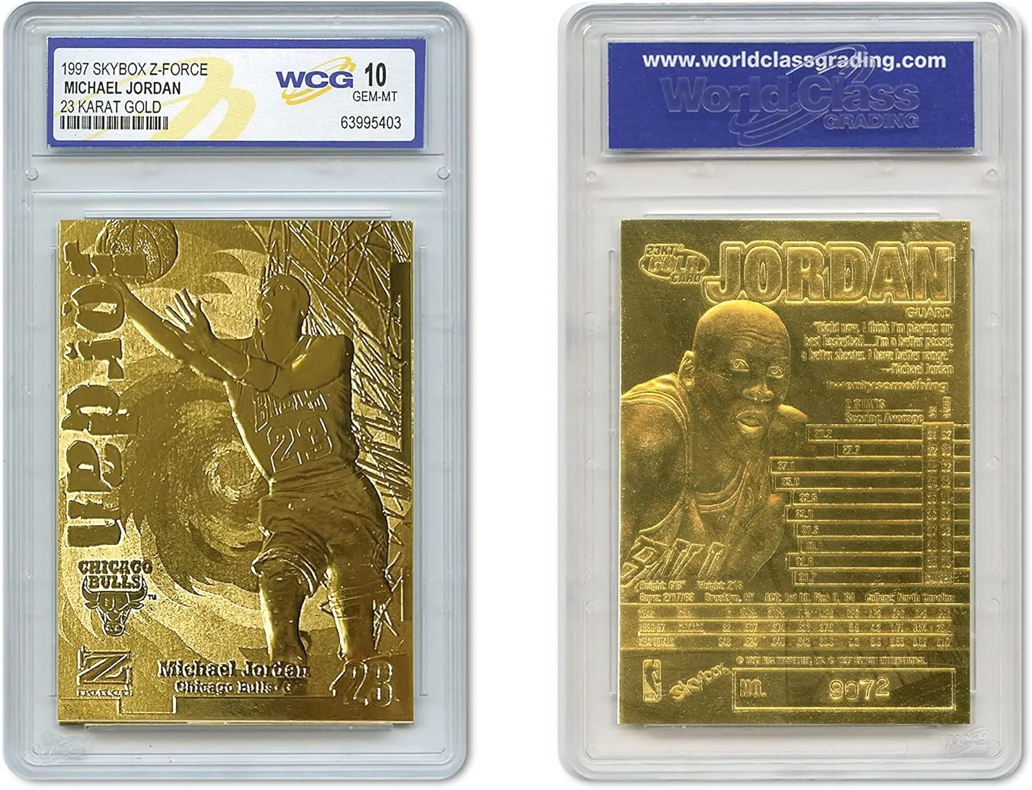 1997 Skybox Z-Force Michael Jordan 23K Gold Card - Graded Gem-Mint 10