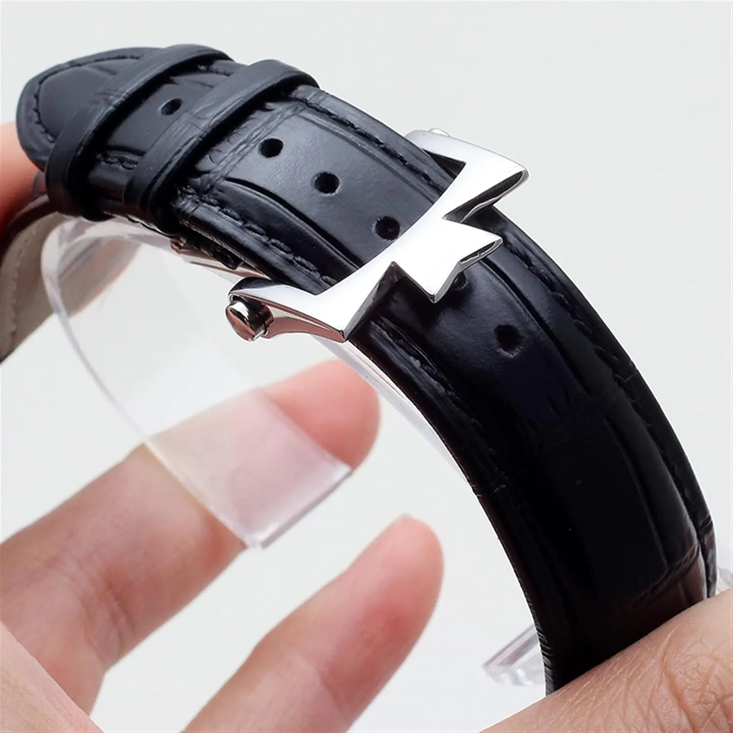 19mm 20mm 21mm 22mm Genuine Leather Watch Band for Vacheron Constantin Patrimony VC Men and Women Black Brown Cowhide Strap (Color : Brown White Silver, Size : 21mm)