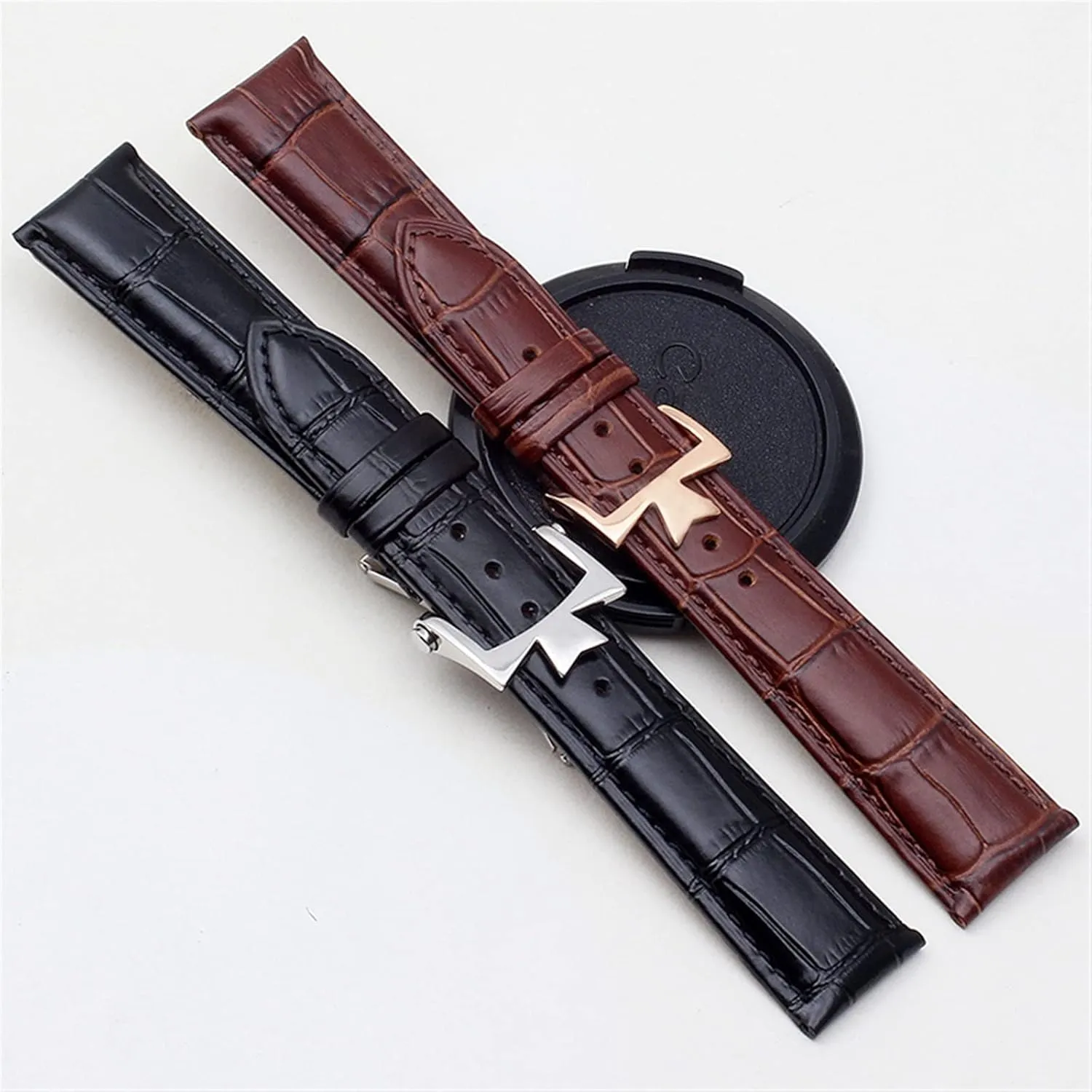 19mm 20mm 21mm 22mm Genuine Leather Watch Band for Vacheron Constantin Patrimony VC Men and Women Black Brown Cowhide Strap (Color : Brown White Silver, Size : 21mm)