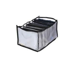 1pcs 7 Compartment Mesh Clothes Jeans Pants Organizer Wardrobe Organizer - Black
