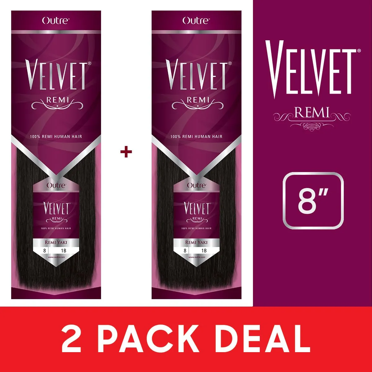 [2 Pack Deal] Outre Velvet 100% Remi Human Yaki Weaving 8" (4, 2 Packs)