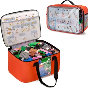 2-piece Large Toy Storage Organizer Bag Compatible with Lego Bricks, Travel Organizer Case for Building Blocks, Dolls, Crafts, Magnetic Tiles, Blocks Toy Storage Bag with Visible Top