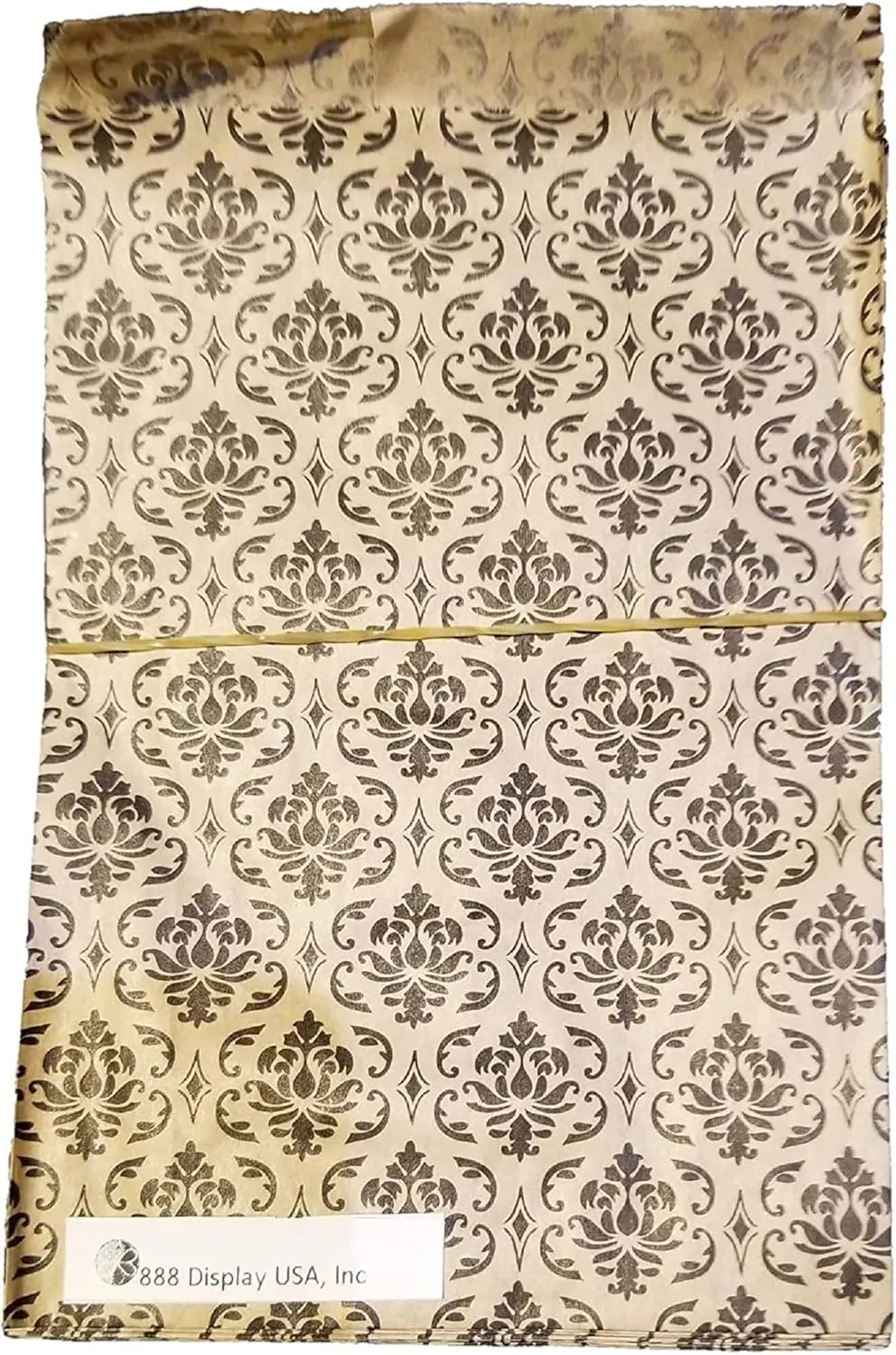 200 pcs Damask Paper Gift Bags Shopping Sales Tote Bags Brown with Black Damask Print Design (5" x 7")