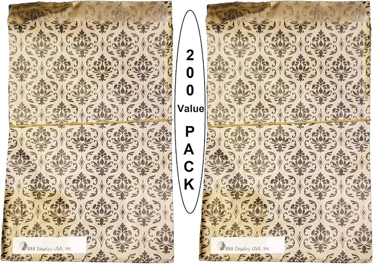200 pcs Damask Paper Gift Bags Shopping Sales Tote Bags Brown with Black Damask Print Design (5" x 7")