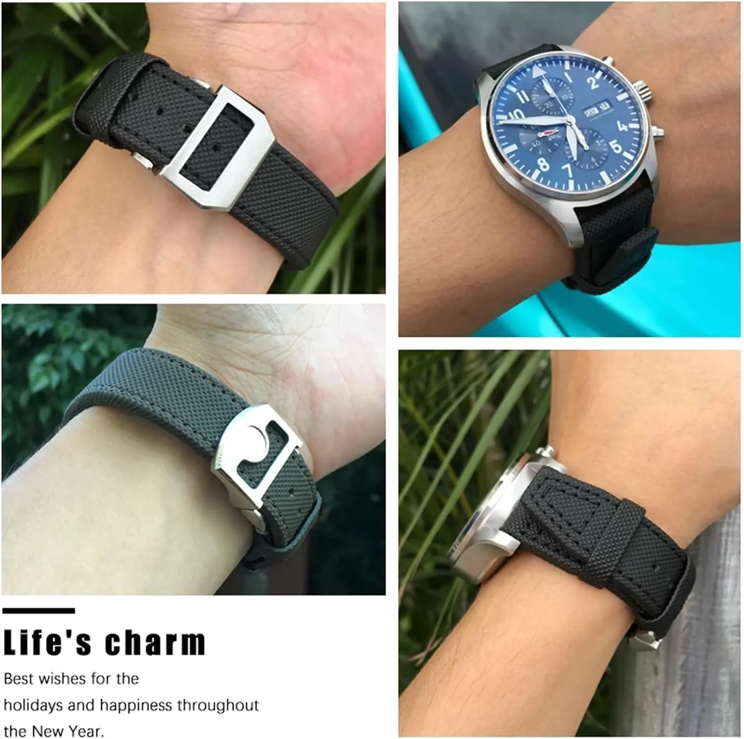 20mm 21mm 22mm High Density Nylon Calfskin Watchbands Fit for IWC Big PILOT IW5009 IW3880 Leather Watch Strap Black Wristband
