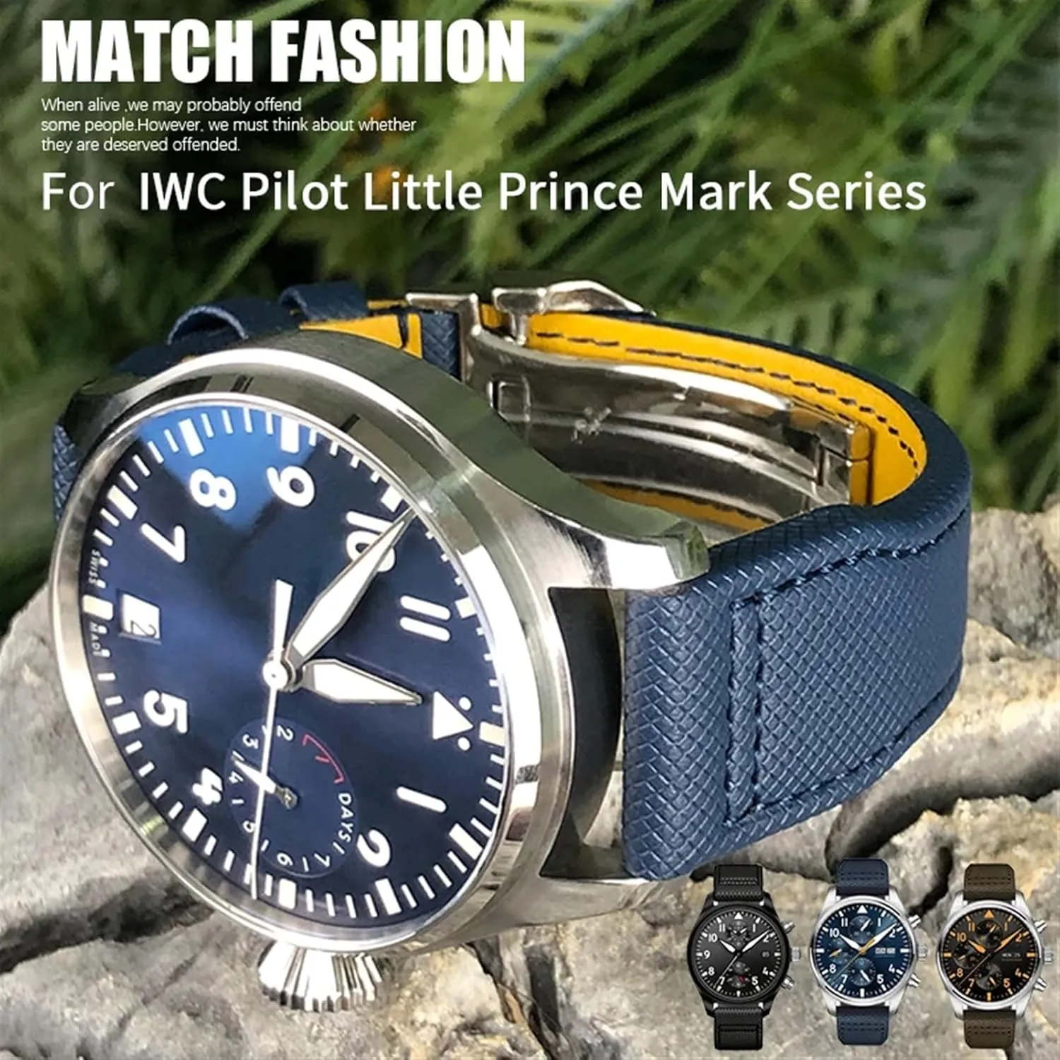 20mm 21mm 22mm High Density Nylon Calfskin Watchbands Fit for IWC Big PILOT IW5009 IW3880 Leather Watch Strap Black Wristband