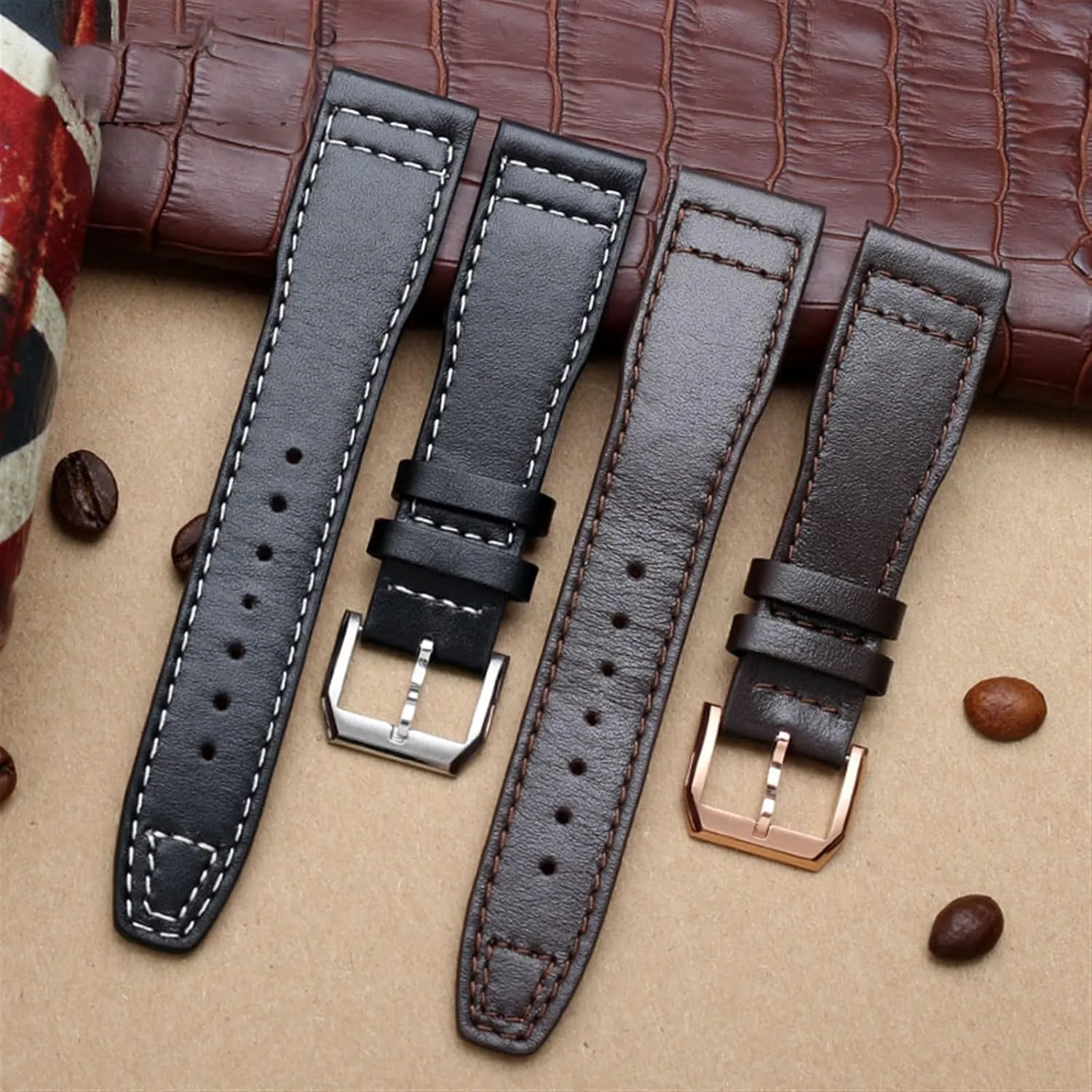 20mm 21mm Brown Black Men Watchband For IWC Pilot Mark XVIII IW327004 IW377714 Watch Strap Calf Genuine Leather Bracelet