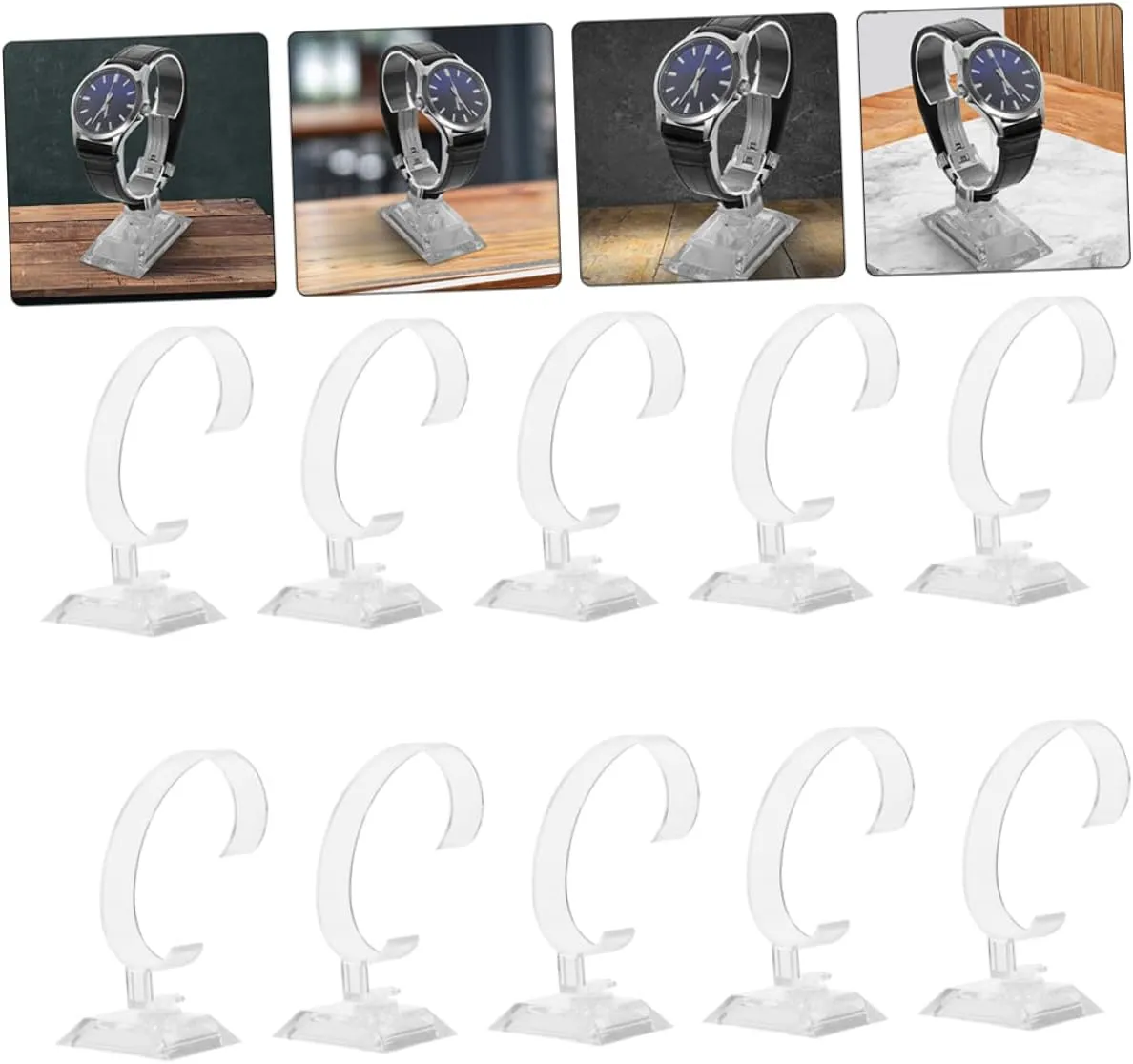 20pcs Clear Plastic Watch Display Stands Jewelry Holder for Bracelets Watches and Necklaces Lightweight and Stable Tabletop Organizer for Retail and Office Use