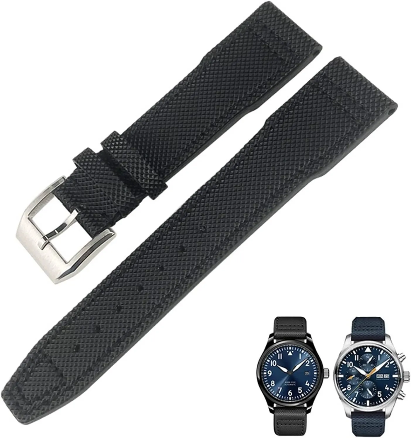 21mm 20mm Nylon Calfskin Black Blue Green Watch Strap Fit for IWC IW377714 MARK18 Pilot Stop Gun Leather Watchbands