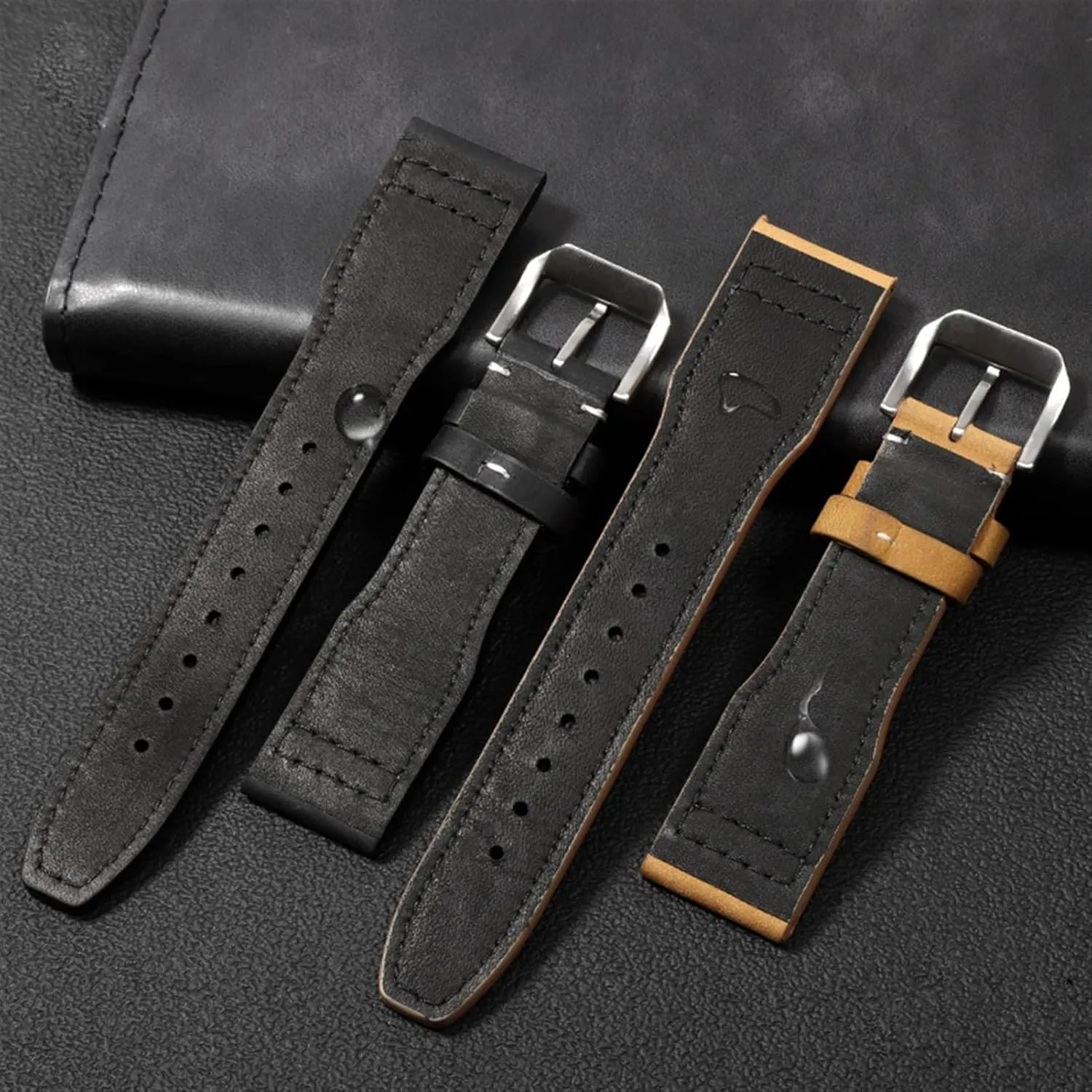 22mm The Top Leather Watch Band for IWC IW326201 / IW377701 Big Pilot Series Genuine Leather Watch Strap (Color : Black White, Size : 22mm)