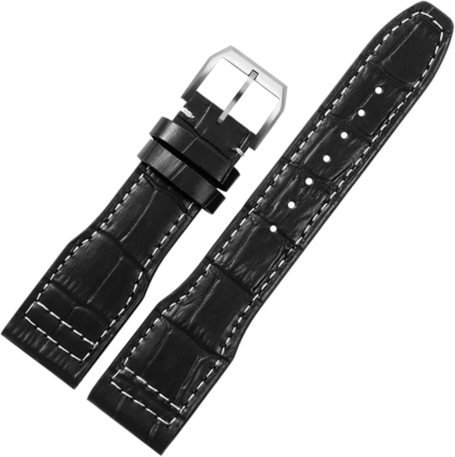 22mm The Top Leather Watch Band for IWC IW326201 / IW377701 Big Pilot Series Genuine Leather Watch Strap (Color : Black White, Size : 22mm)