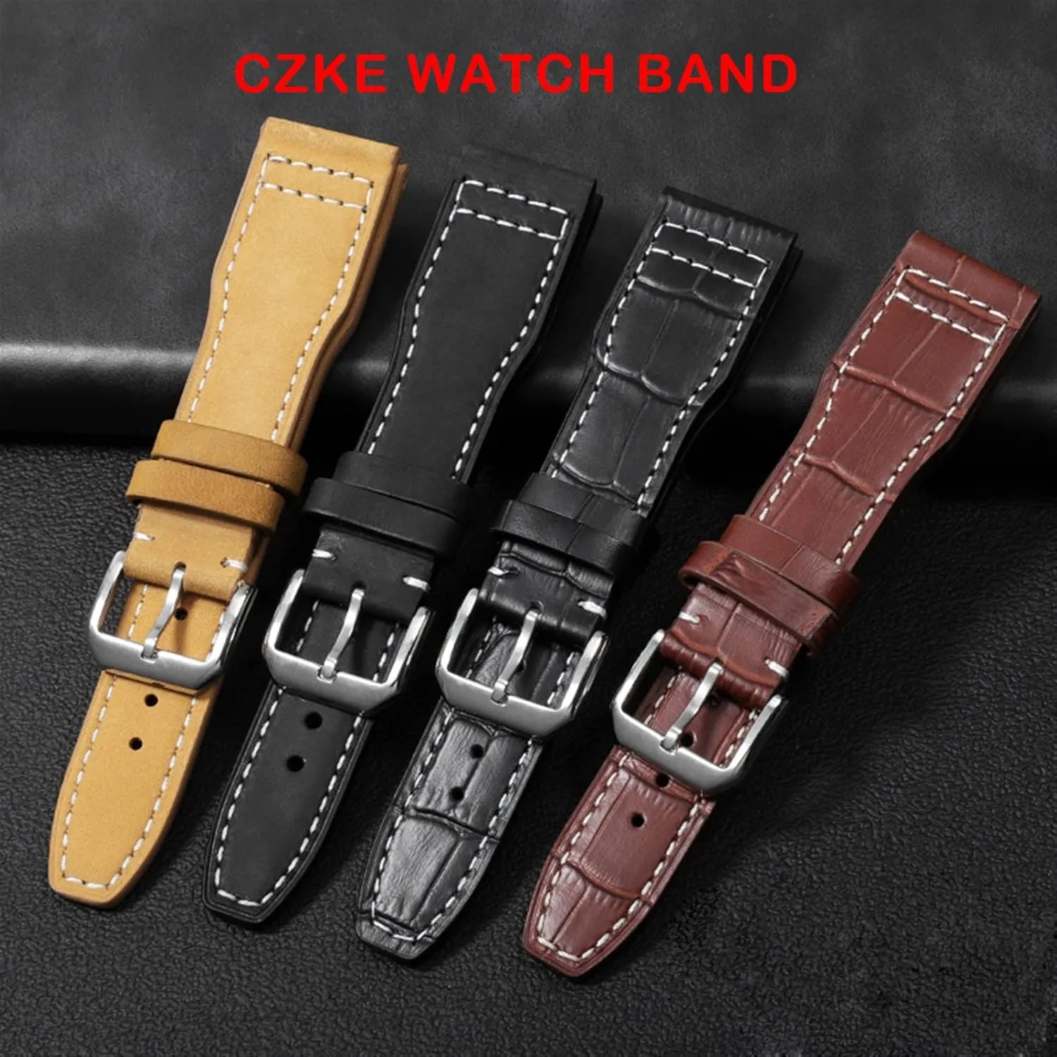 22mm The Top Leather Watch Band for IWC IW326201 / IW377701 Big Pilot Series Genuine Leather Watch Strap (Color : Black White, Size : 22mm)