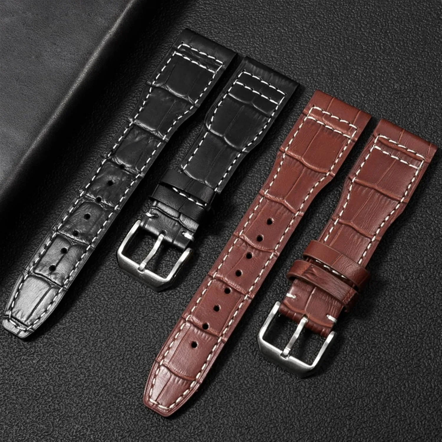 22mm The Top Leather Watch Band for IWC IW326201 / IW377701 Big Pilot Series Genuine Leather Watch Strap (Color : Black White, Size : 22mm)