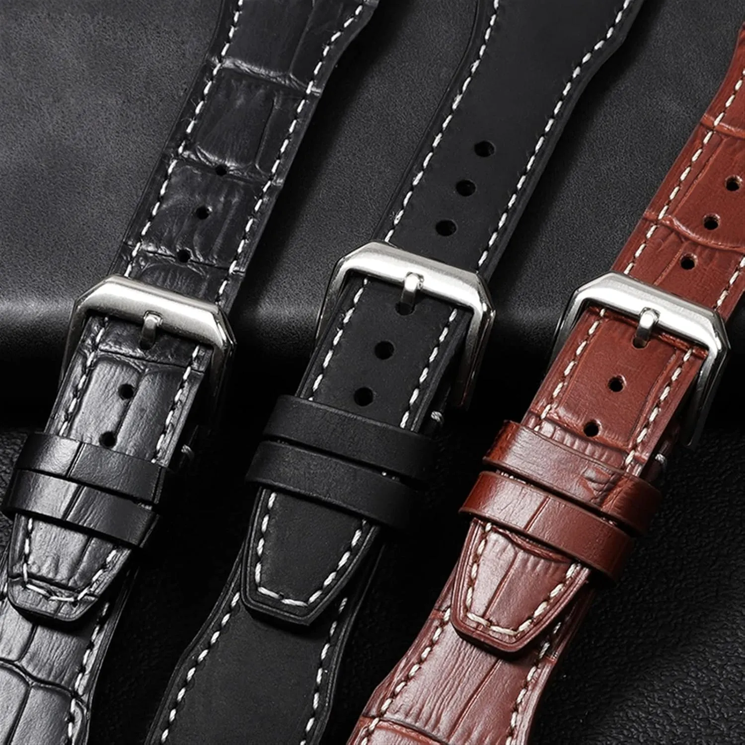 22mm The Top Leather Watch Band for IWC IW326201 / IW377701 Big Pilot Series Genuine Leather Watch Strap (Color : Black White, Size : 22mm)