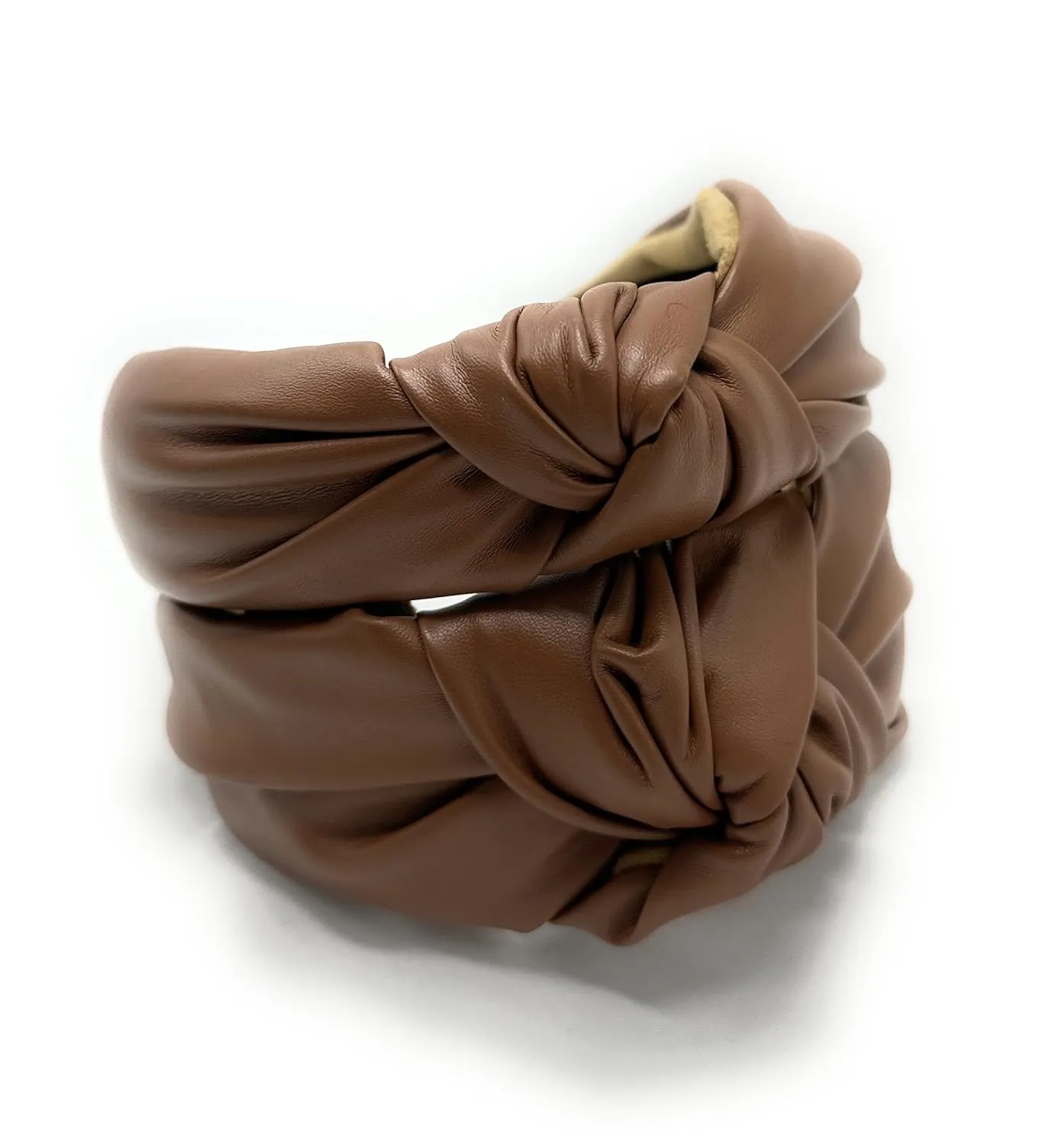 2.5 Inches Thick Brown Leather Headbands for Women Goes with Everything, Knotted Headband is a Fashion Designer Top Knot Head band for Hair Accessories