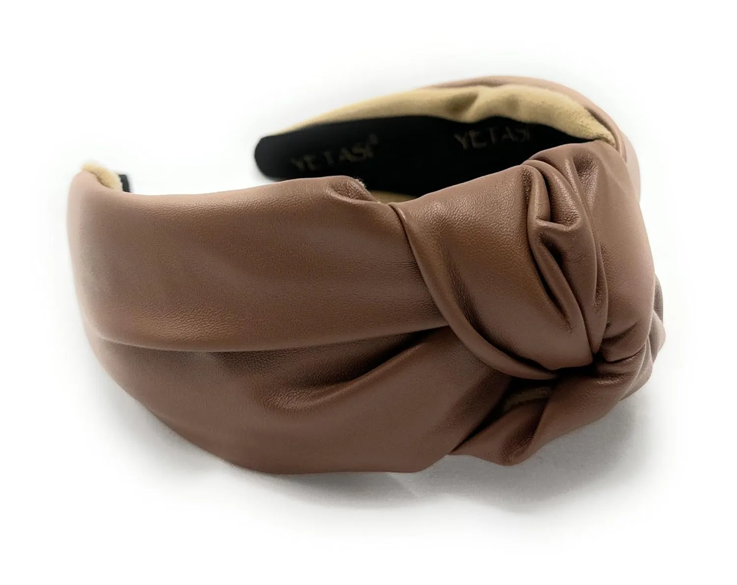 2.5 Inches Thick Brown Leather Headbands for Women Goes with Everything, Knotted Headband is a Fashion Designer Top Knot Head band for Hair Accessories