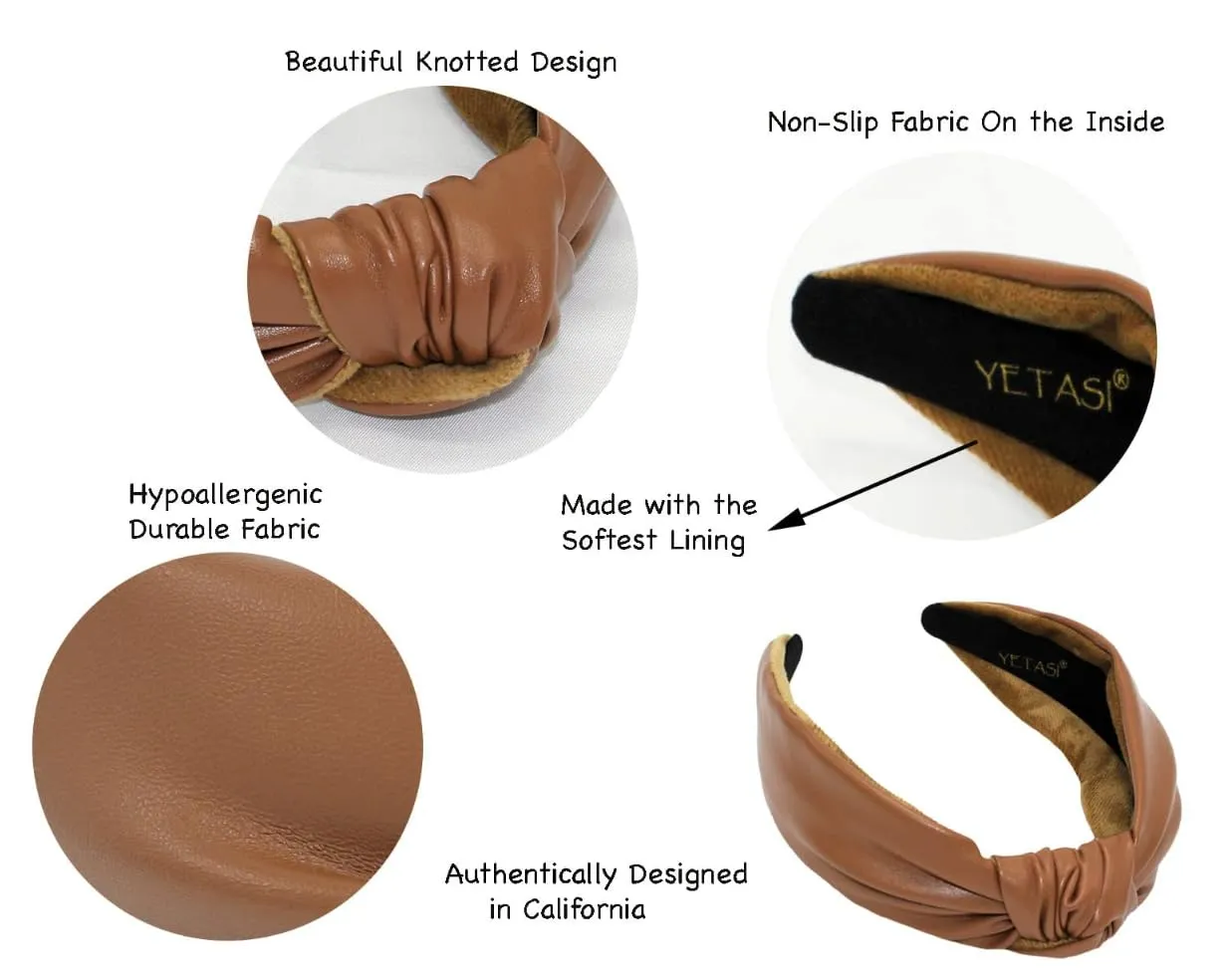 2.5 Inches Thick Brown Leather Headbands for Women Goes with Everything, Knotted Headband is a Fashion Designer Top Knot Head band for Hair Accessories