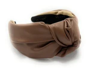 2.5 Inches Thick Brown Leather Headbands for Women Goes with Everything, Knotted Headband is a Fashion Designer Top Knot Head band for Hair Accessories