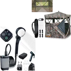 270° Hunting Blind & Portable Shower Combo–Ultimate Wilderness Survival Kit for Camping, Hunting Expeditions|All-in-One OutdoorGear Bundle(270°Hunting Blind for Turkey Hunting 6000mAh Portable Shower)