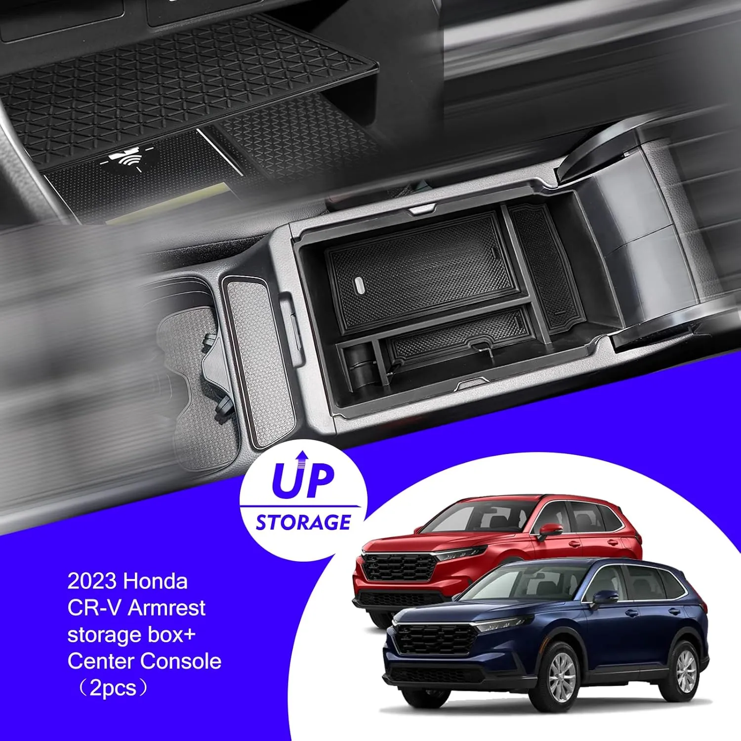 2PCS 2024 2025 Honda CR-V CRV Hybrid Accessories Center Console Organizer Tray for 2025 2024 2023 Honda CR-V (Hybrid) Console Organizer 2024 CRV Console Armrest Tray 2025 CR-V Storage Box