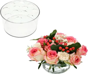 2PCS Acrylic Flower Vase for Centerpieces, 5.51" 12 Holes Clear Round Acrylic Flower Vase, for Wedding Birthday Party Table Decor Indoor/Outdoor Events
